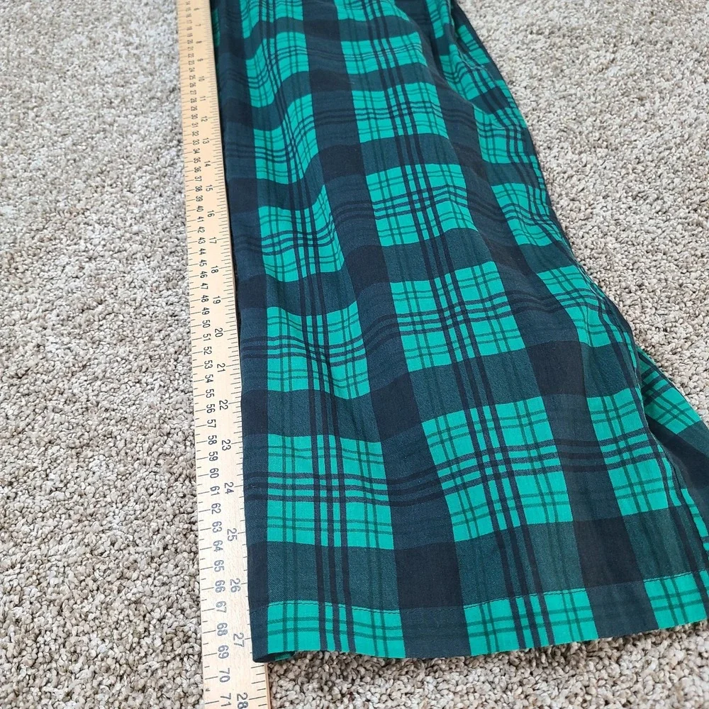 Ivy City Co Plaid Smocked Jumpsuit S Green Blue Puff Sleeve Square Ruffle Neck - Picture 11 of 11